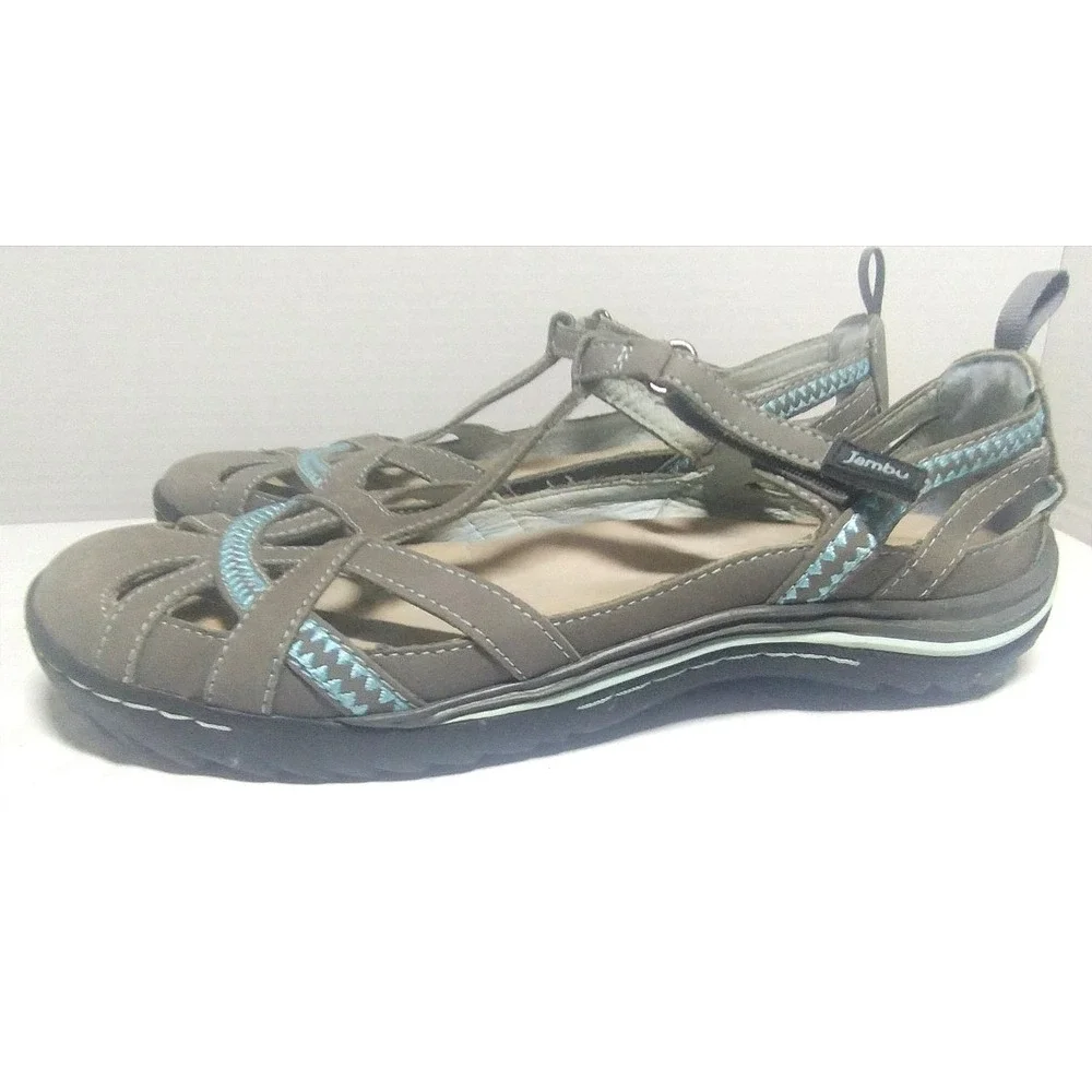 Jambu Charley Grey Blue Leather Mary Jane Flats Shoes WJ15CHY19 Womens 10M
